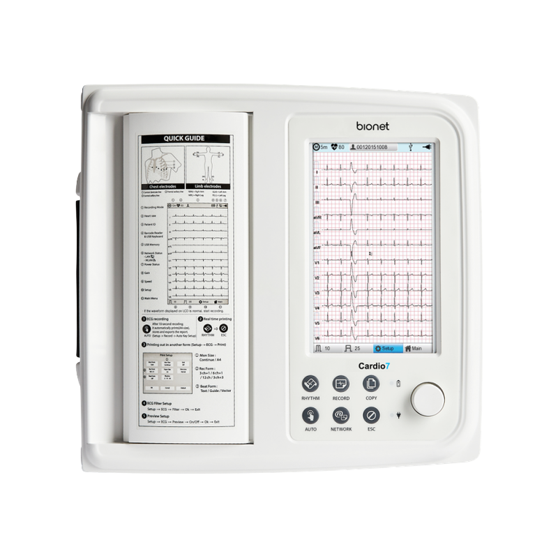 Cardio7 12-lead interpretive resting ECG device front view