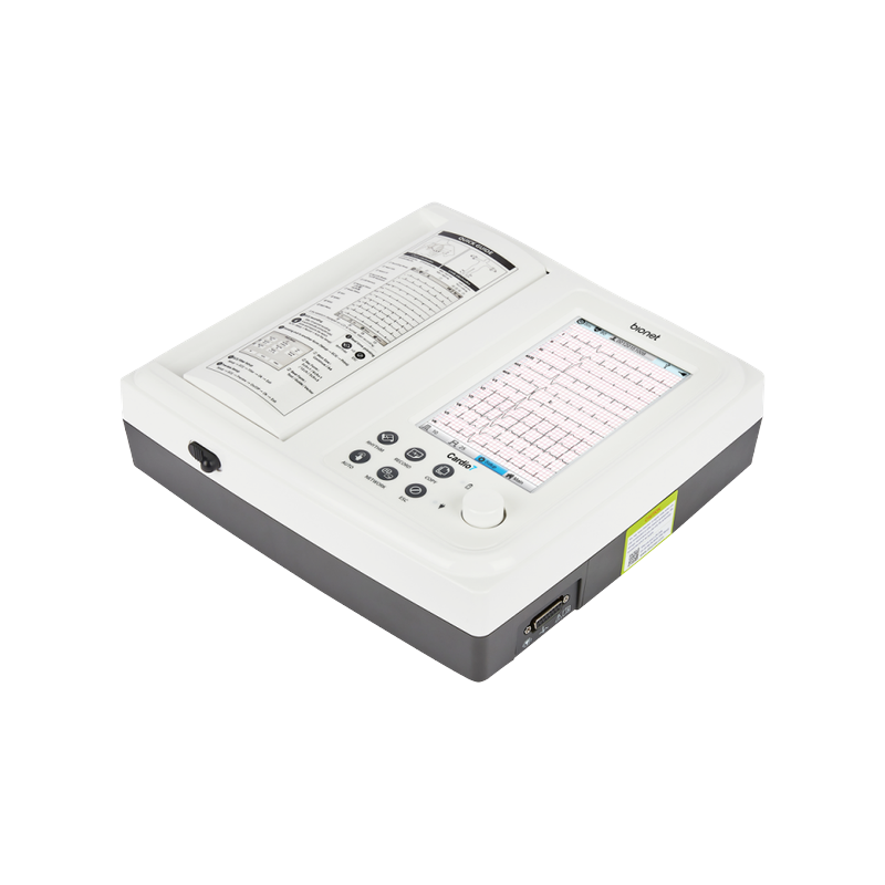 Cardio7 12-lead interpretive resting ECG device, left three-quarter angle view