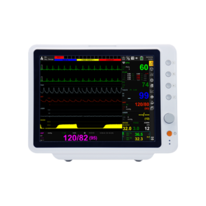 BM7 patient monitor front view with 12.1-inch color touch screen displaying multi-parameter waveforms and vital signs