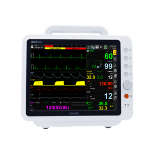 BM5 patient monitor front view with 10.4-inch color touch screen displaying multi-parameter waveforms and vital signs