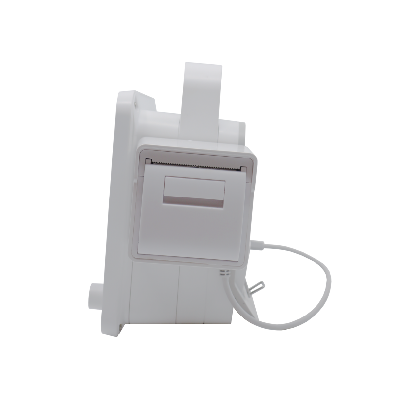 Brio X3VET veterinary patient monitor side view showing integrated thermal printer module and rear carrying handle