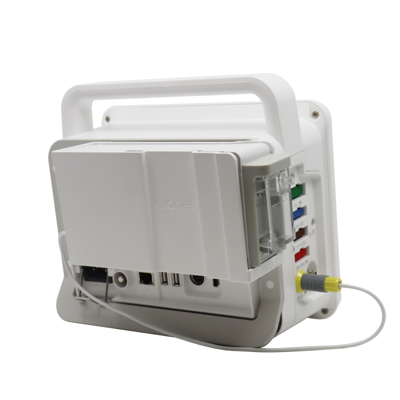 Brio X3VET veterinary patient monitor rear view showing connectivity ports, parameter sockets and carrying handle