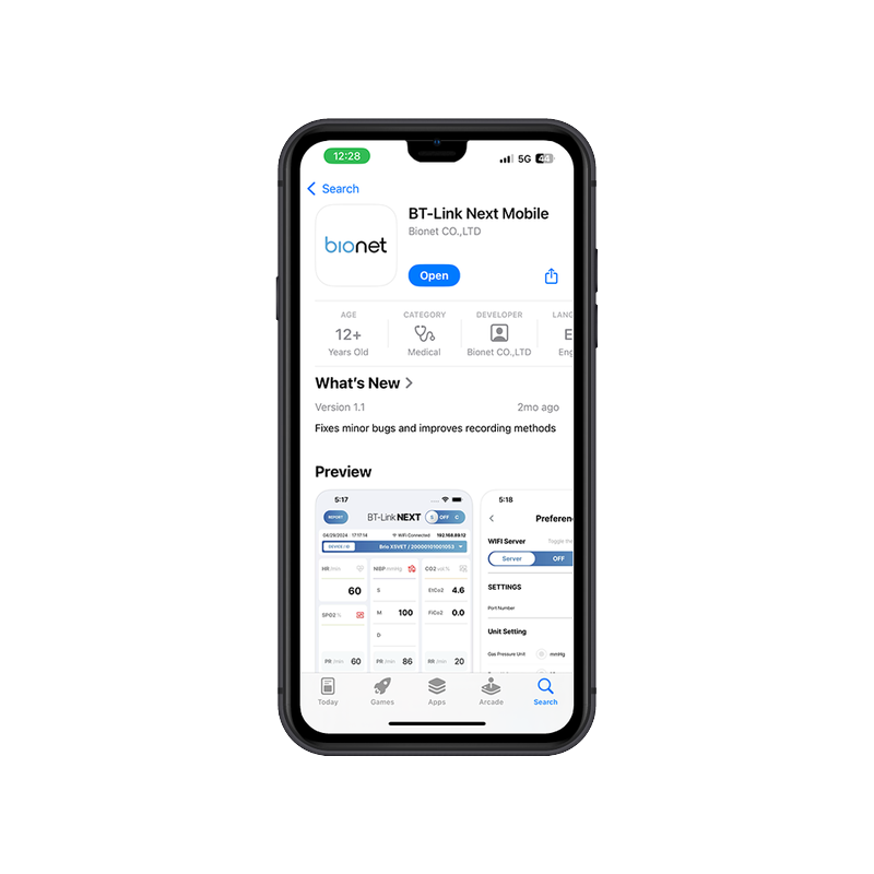 bt-link-next-mobile-companion-app-on-app-store-iphone BT-Link Next Mobile companion app shown in Apple App Store on iPhone, extending BT-Link Next central monitoring to veterinary mobile devices
