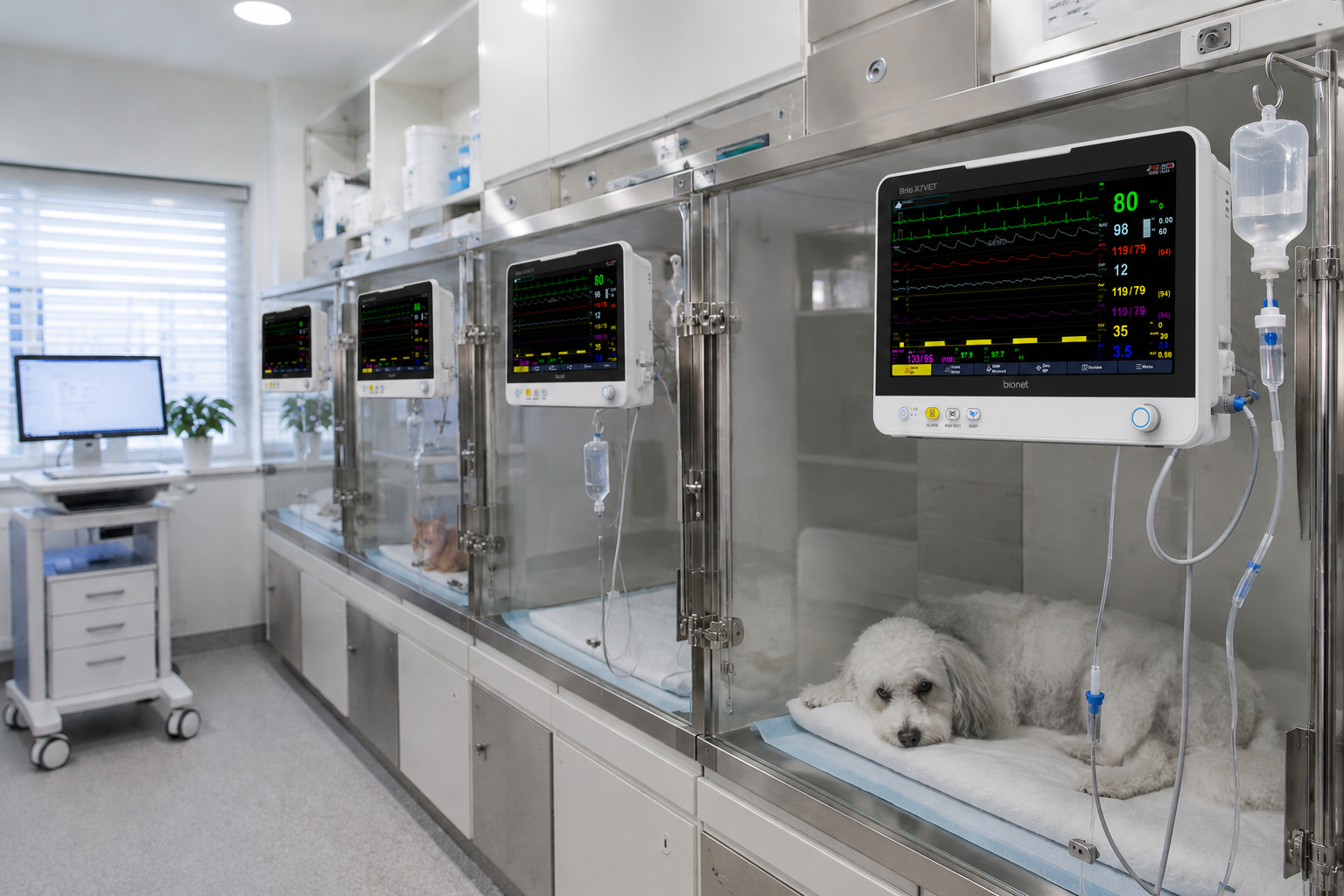 Veterinary Bedside Multi-Parameter Monitoring Solutions Veterinary ICU patients monitored using BM3VET, BM5VET and BM7VET Elite bedside multi-parameter monitors with SpO₂, NIBP and temperature measurement
