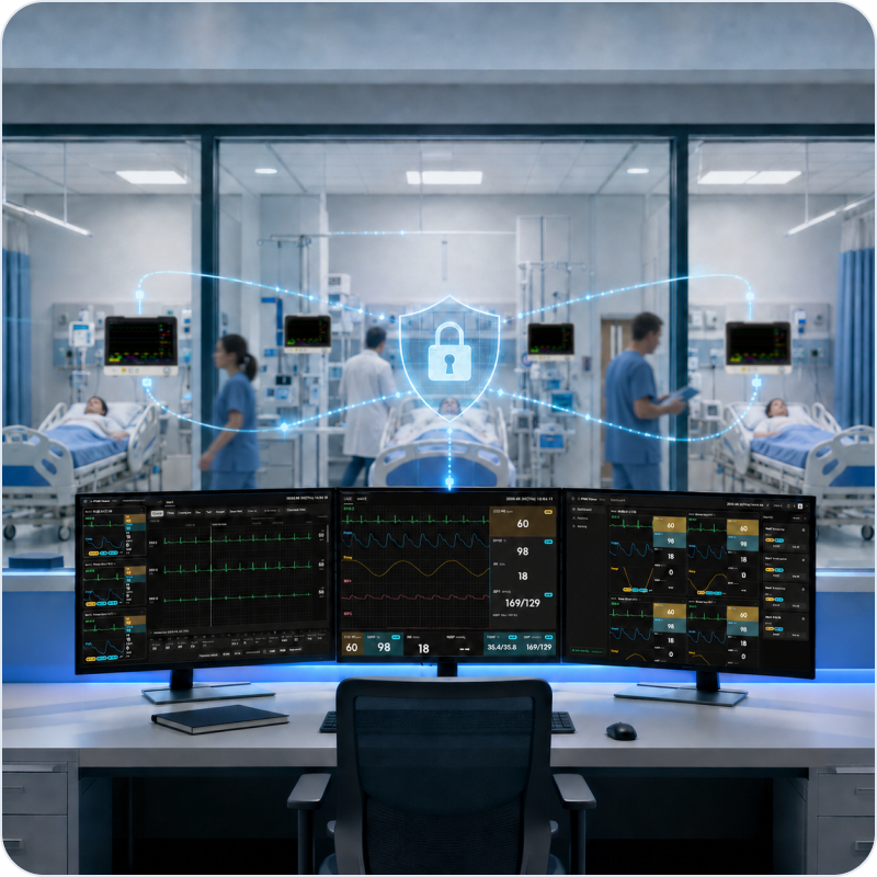Bionet Brio X30 patient monitor — central monitoring connectivity and cyber security (design sample)