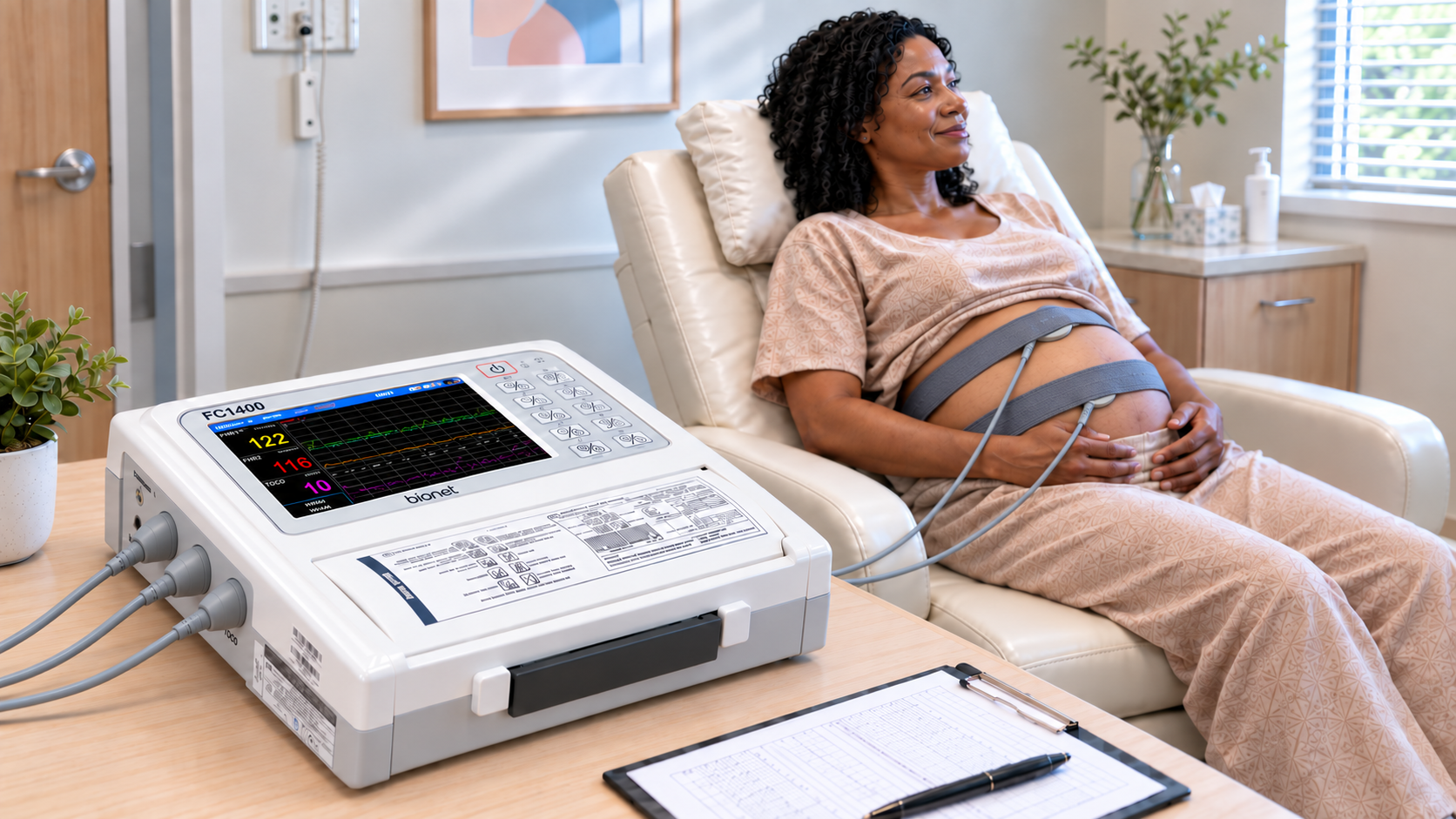 BIONET FC1400 fetal monitor used for fetal heart rate and uterine activity monitoring during pregnancy.