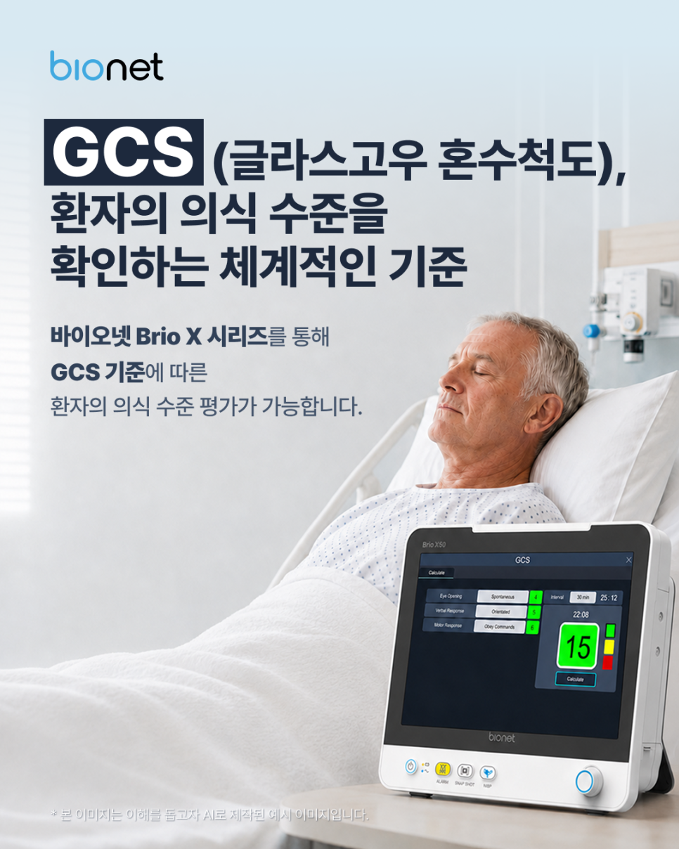 GCS(글라스고 혼수척도)란? 바이오넷의 환자감시장치 Brio X 시리즈로 알아보는 환자 의식 수준 평가