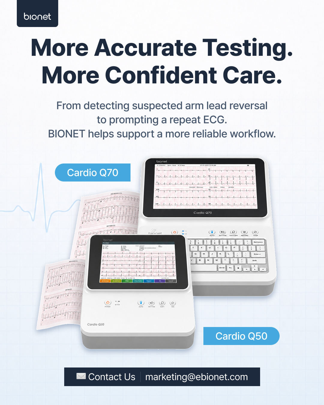 Bionet Cardio Q50 and Q70 — from detecting suspected arm lead reversal to prompting a repeat ECG.